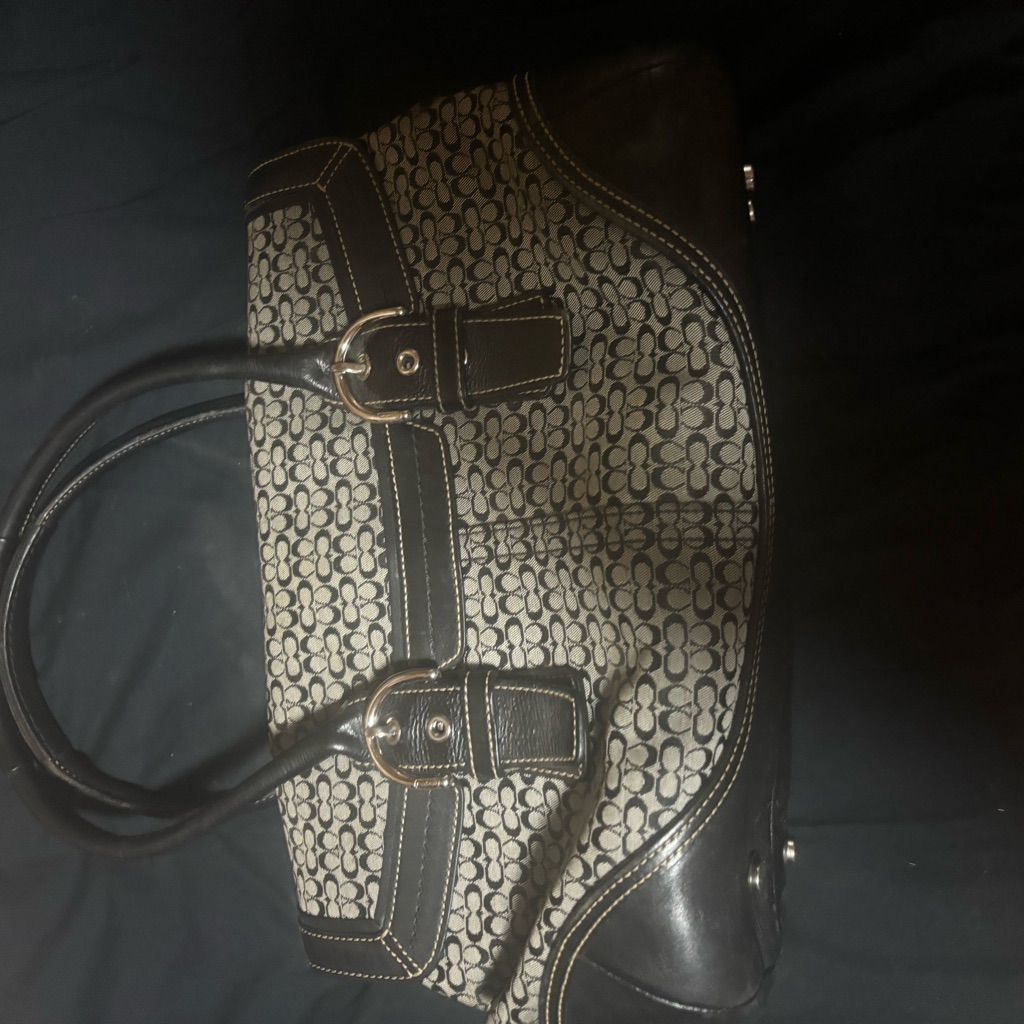Coach Signature Black Leather & Canvas Handbag (Used-In Great Condition)